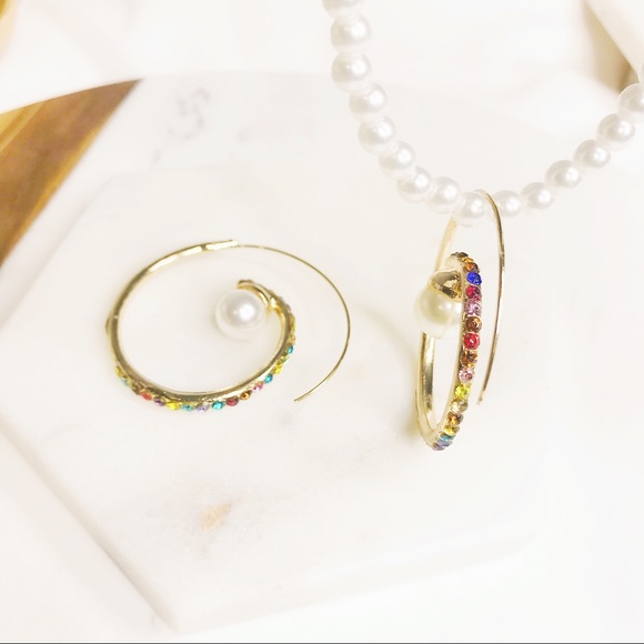 Delisa Gemstone Pearl Hoop Earrings - Picture 2 of 7